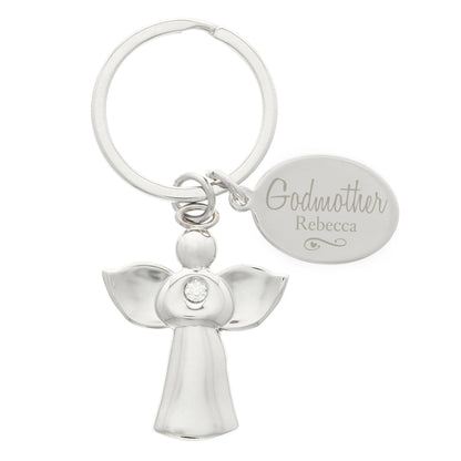 Personalised Silver Plated Swirls & Hearts Godmother Angel Keyring - MK&JD Gifts