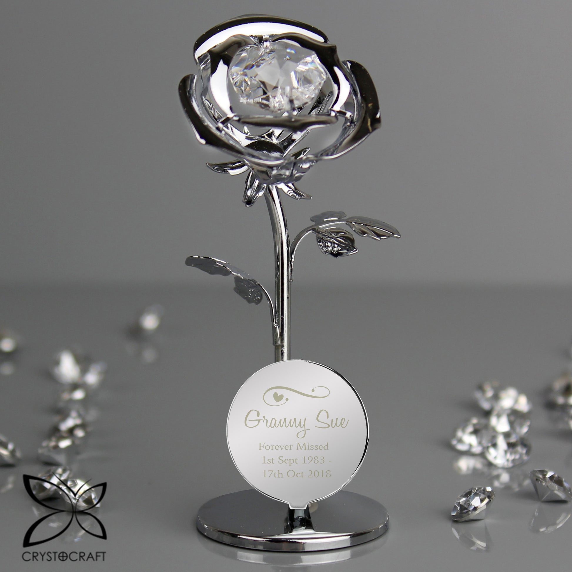 Personalised Swirls & Hearts Crystocraft Rose Ornament - MK&JD Gifts