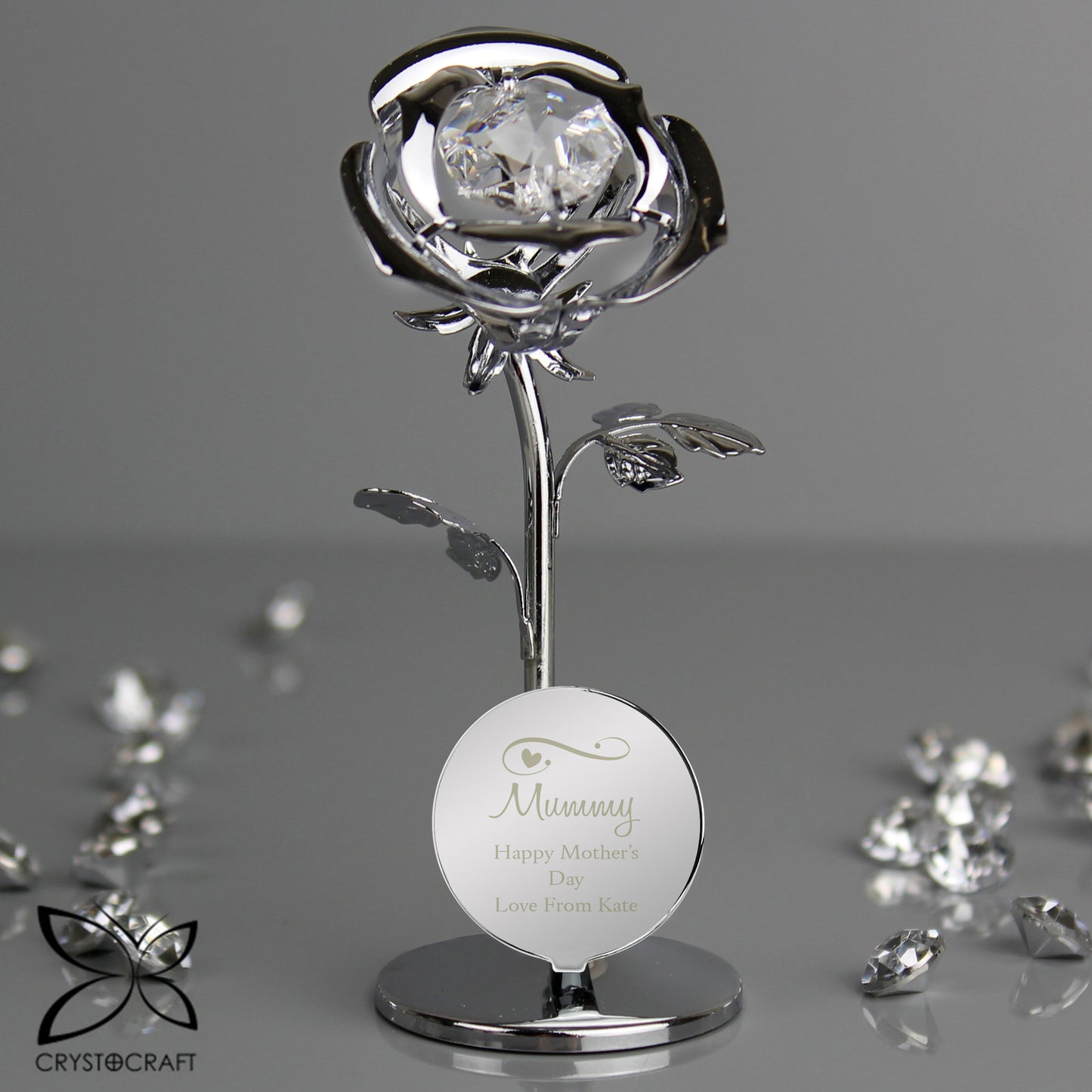 Personalised Swirls & Hearts Crystocraft Rose Ornament - MK&JD Gifts