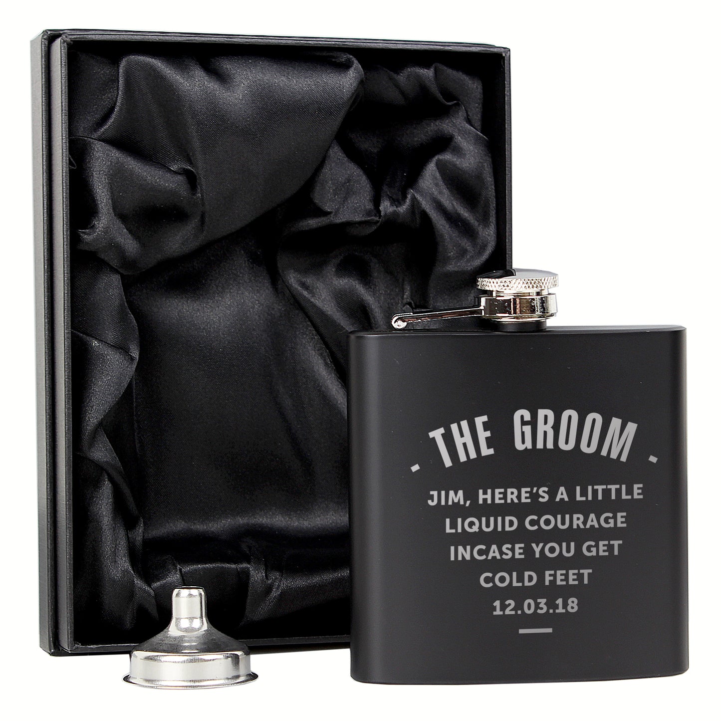 Personalised Any Message Black Hip Flask - MK&JD Gifts
