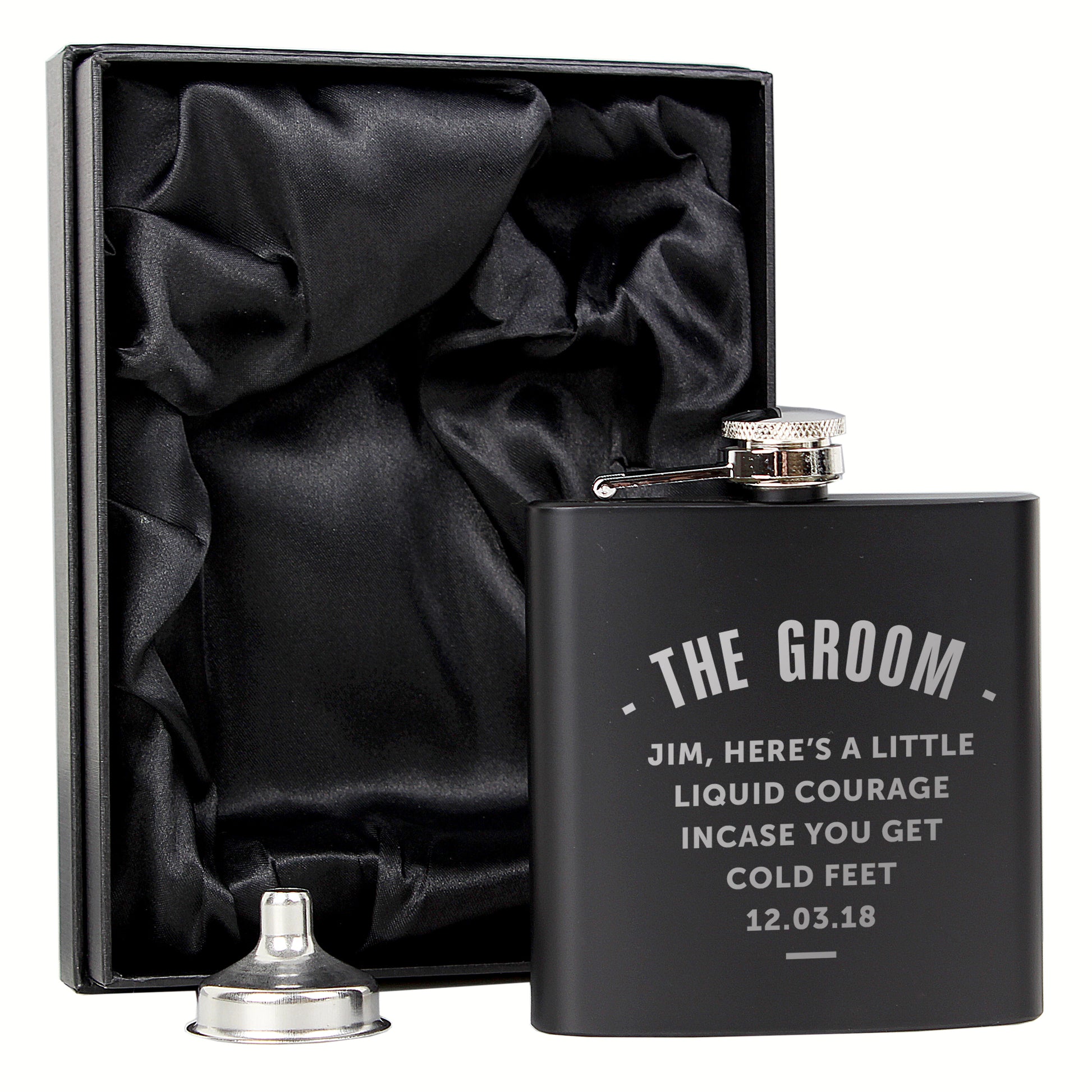 Personalised Any Message Black Hip Flask - MK&JD Gifts