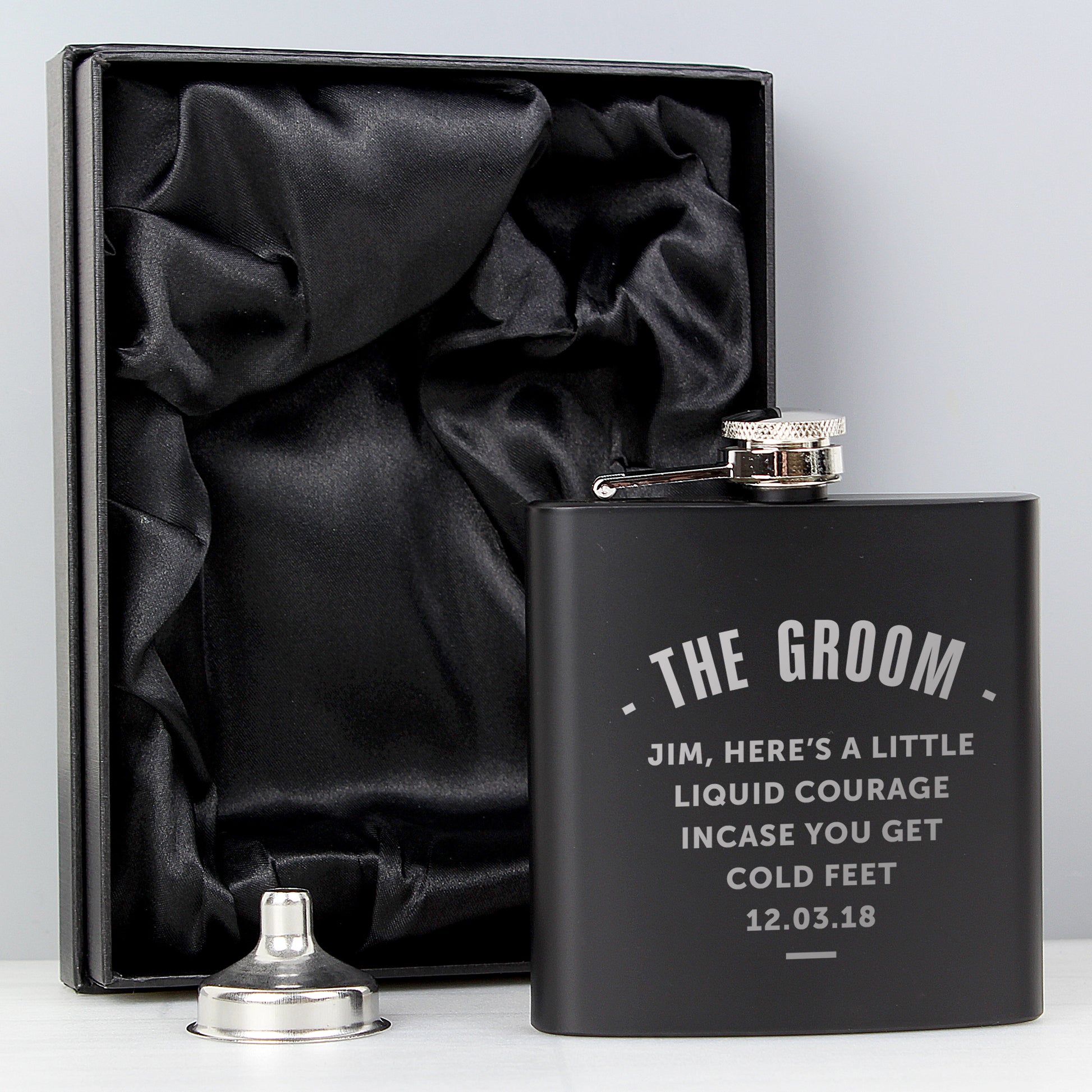Personalised Any Message Black Hip Flask - MK&JD Gifts