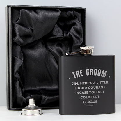 Personalised Any Message Black Hip Flask - MK&JD Gifts