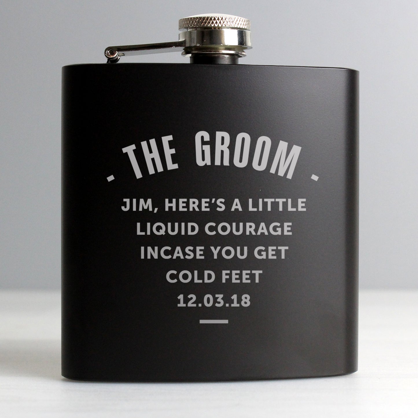 Personalised Any Message Black Hip Flask - MK&JD Gifts