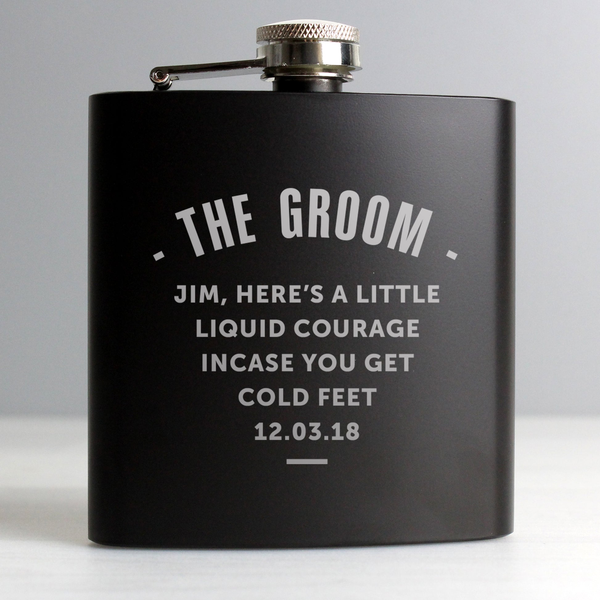 Personalised Any Message Black Hip Flask - MK&JD Gifts