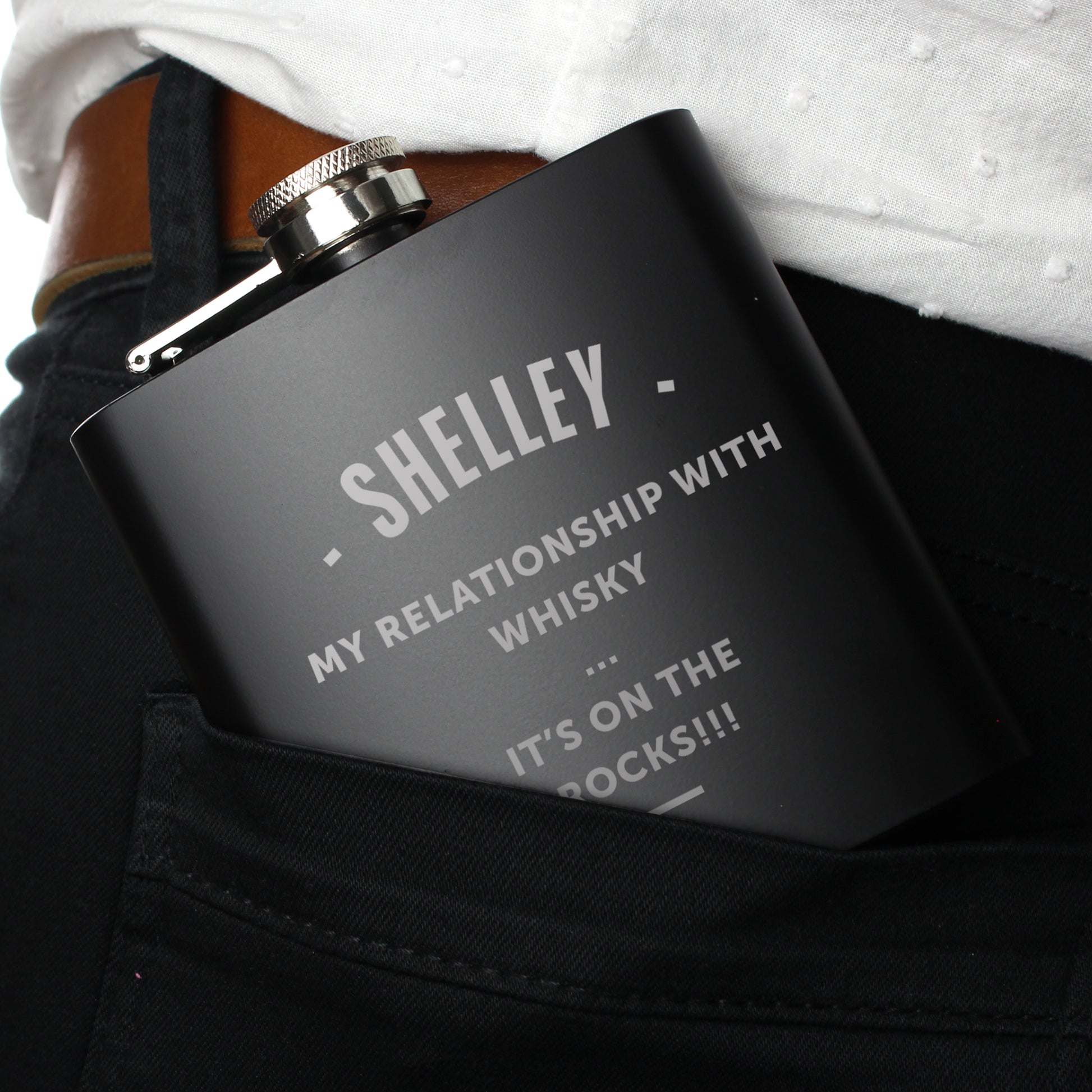 Personalised Any Message Black Hip Flask - MK&JD Gifts