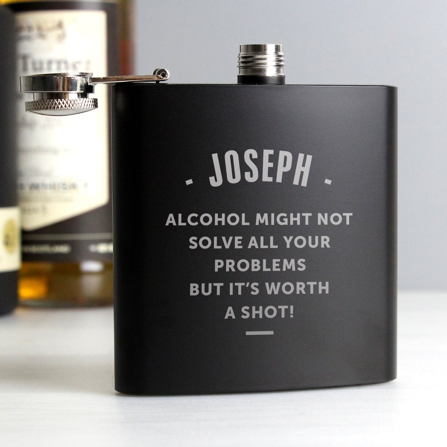 Personalised Any Message Black Hip Flask - MK&JD Gifts