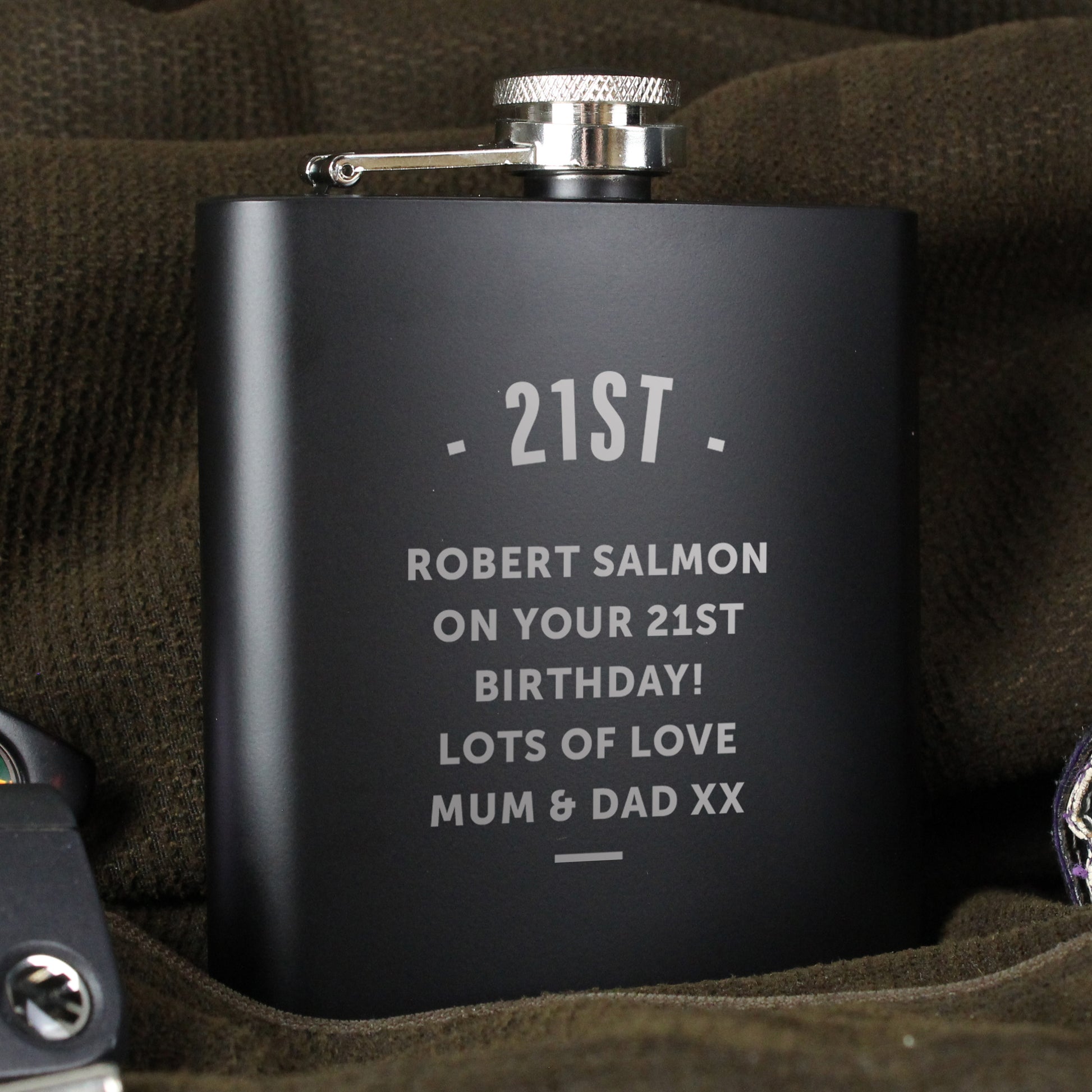 Personalised Any Message Black Hip Flask - MK&JD Gifts
