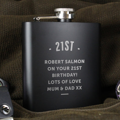 Personalised Any Message Black Hip Flask - MK&JD Gifts