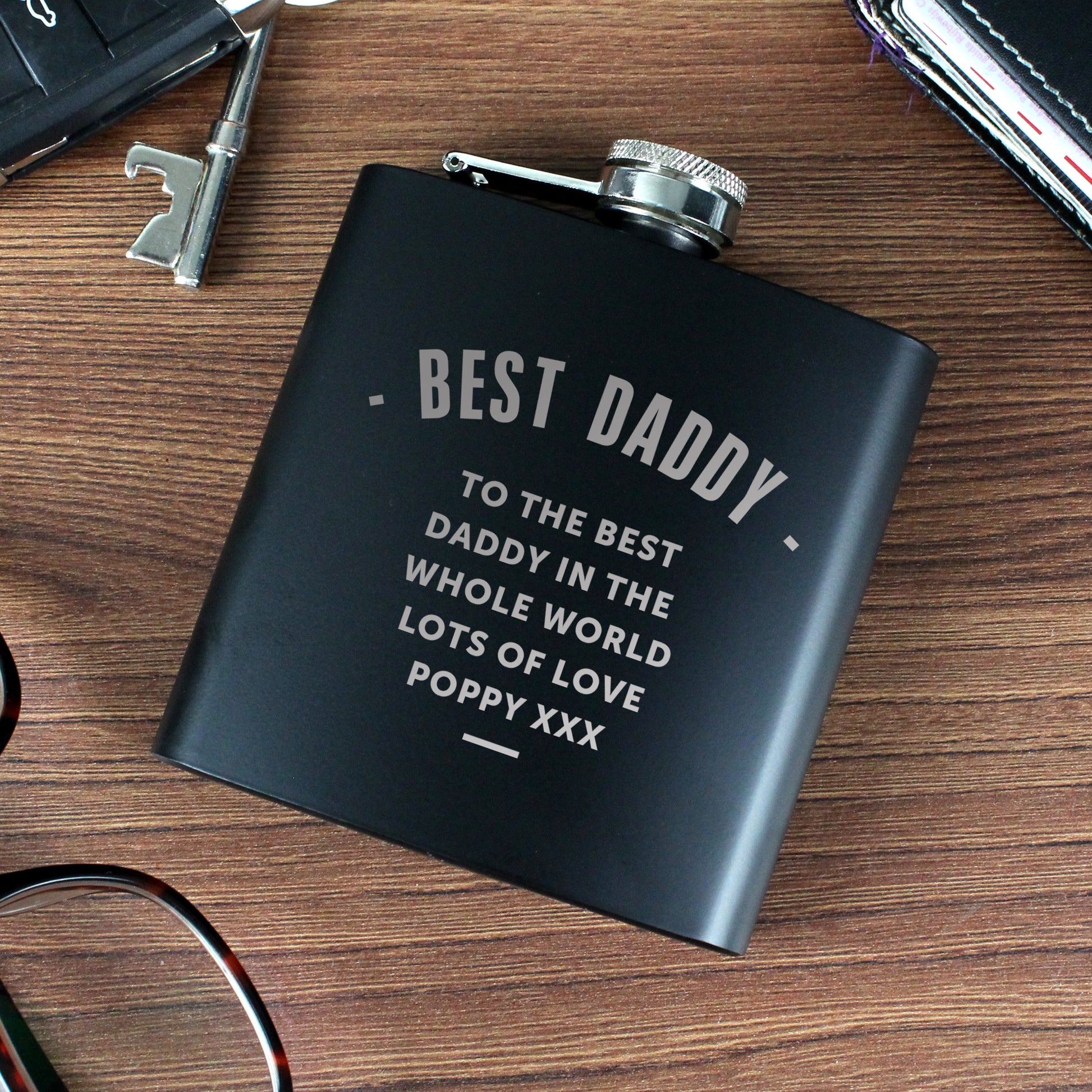 Personalised Any Message Black Hip Flask - MK&JD Gifts