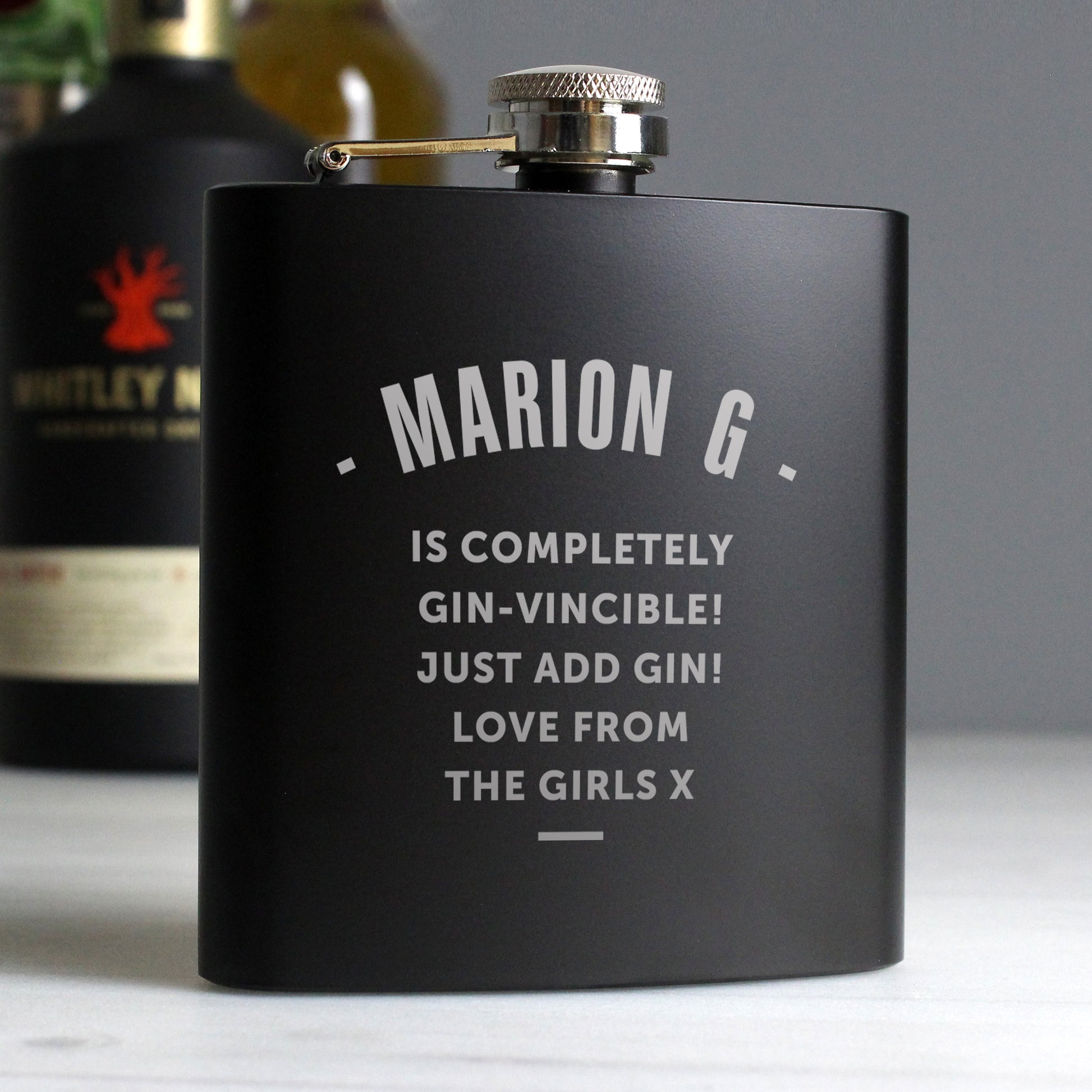 Personalised Any Message Black Hip Flask - MK&JD Gifts