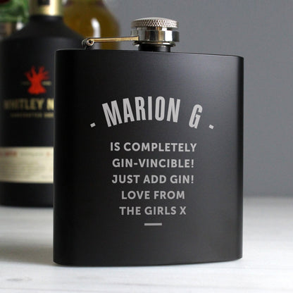 Personalised Any Message Black Hip Flask - MK&JD Gifts