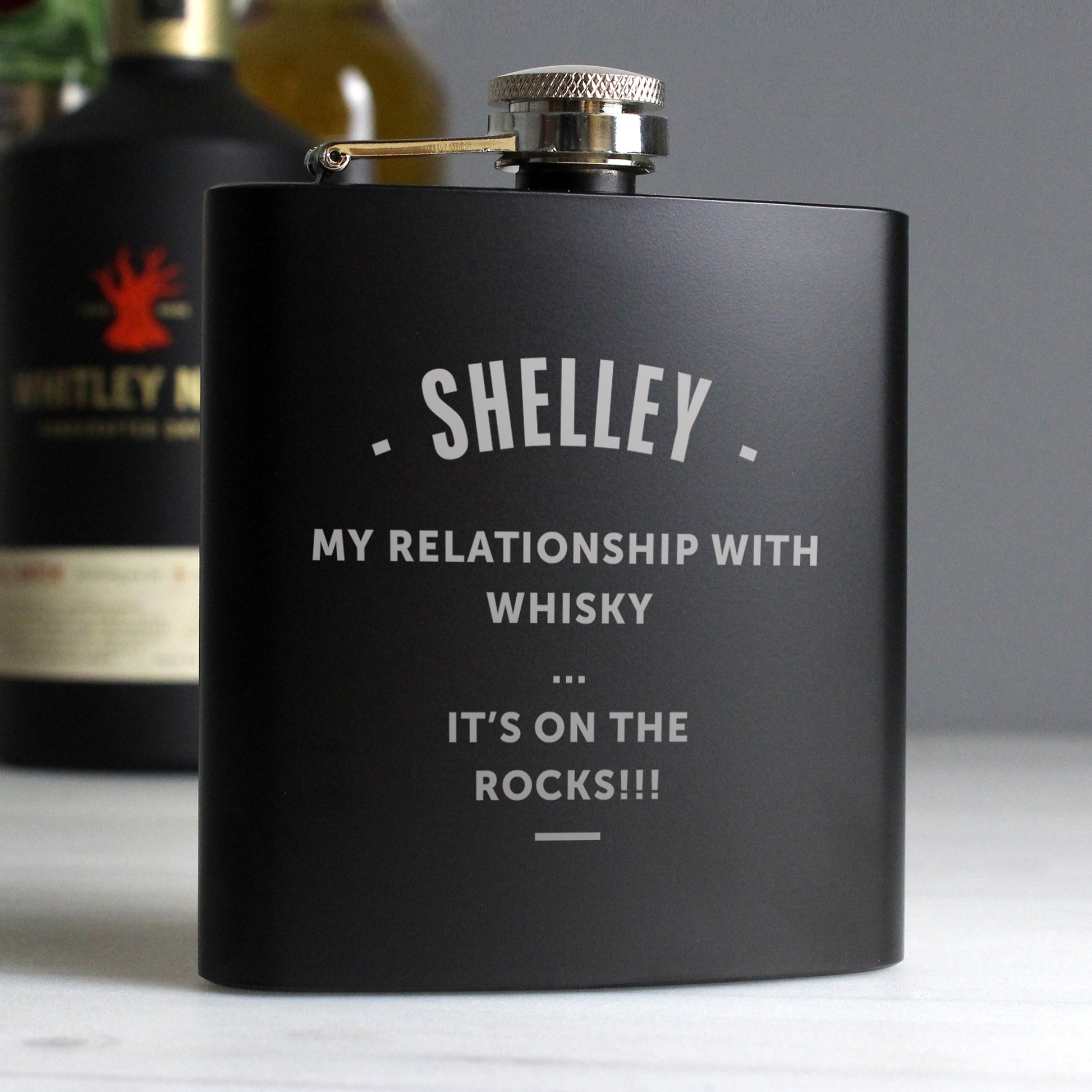 Personalised Any Message Black Hip Flask - MK&JD Gifts