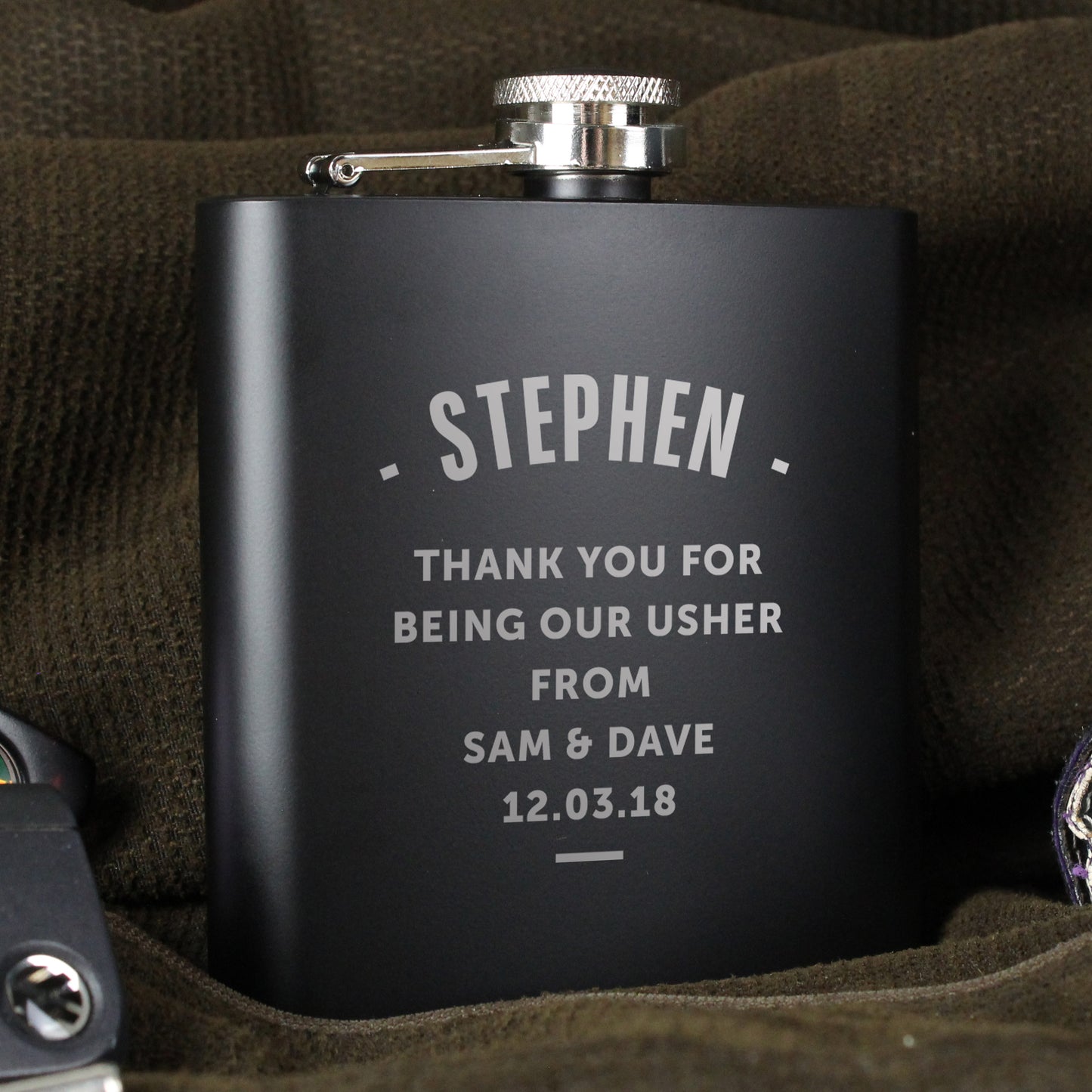 Personalised Any Message Black Hip Flask - MK&JD Gifts