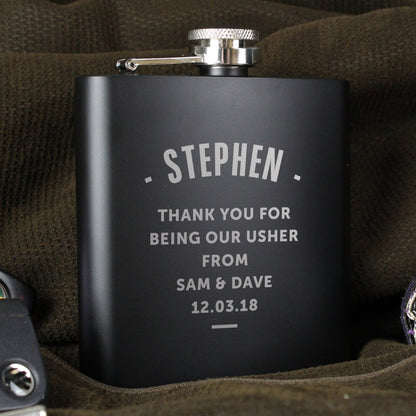 Personalised Any Message Black Hip Flask - MK&JD Gifts