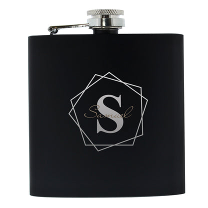 Personalised Geometric Initial Black Hip Flask - MK&JD Gifts