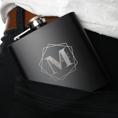 Personalised Geometric Initial Black Hip Flask - MK&JD Gifts