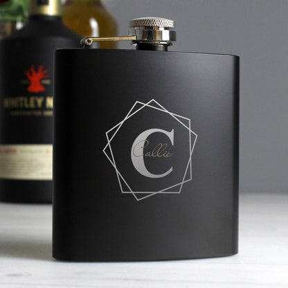 Personalised Geometric Initial Black Hip Flask - MK&JD Gifts