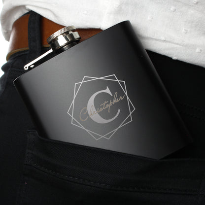 Personalised Geometric Initial Black Hip Flask - MK&JD Gifts