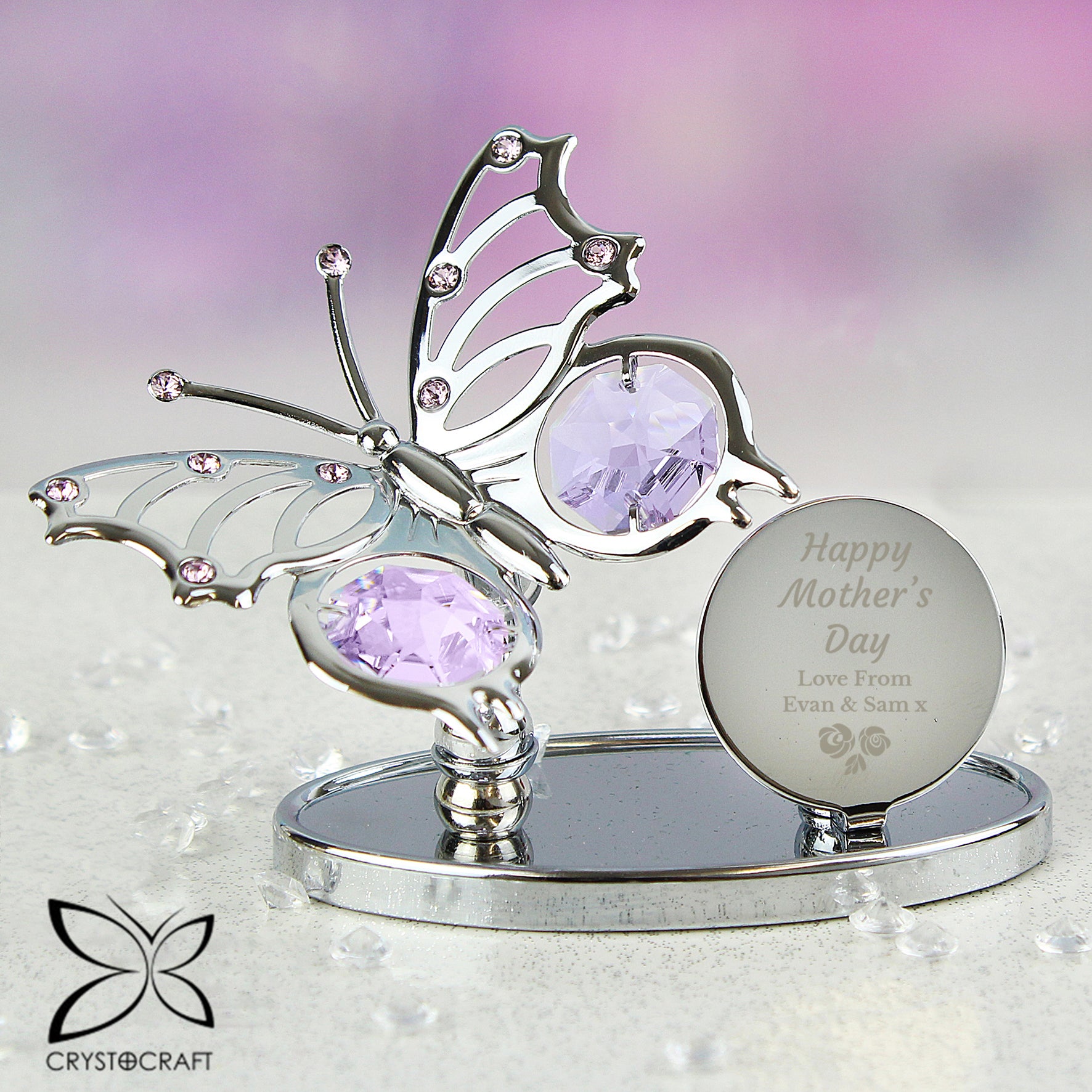 Personalised Happy Mothers Day Crystocraft Butterfly - MK&JD Gifts