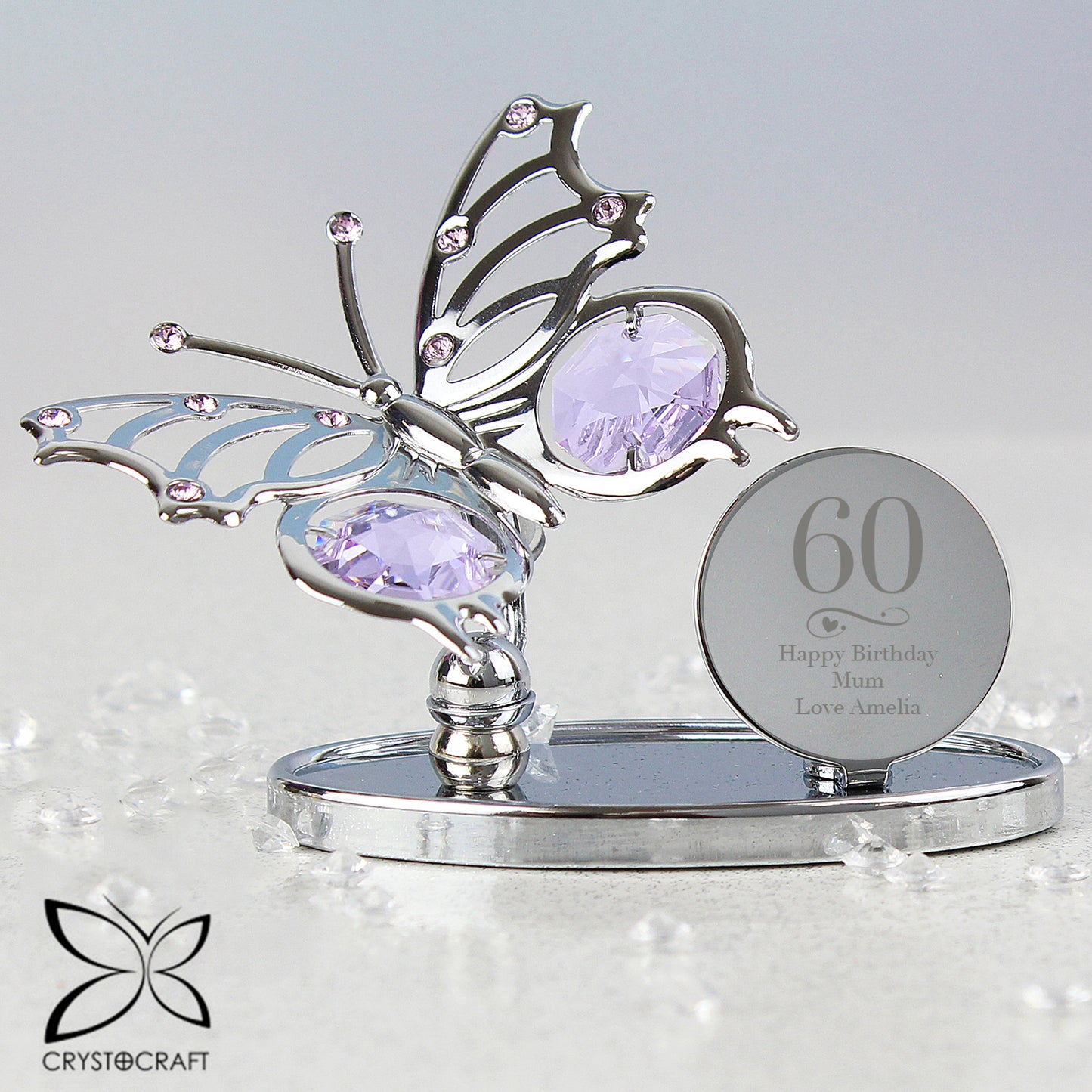 Personalised Swirls & Hearts Birthday Crystocraft Butterfly - MK&JD Gifts