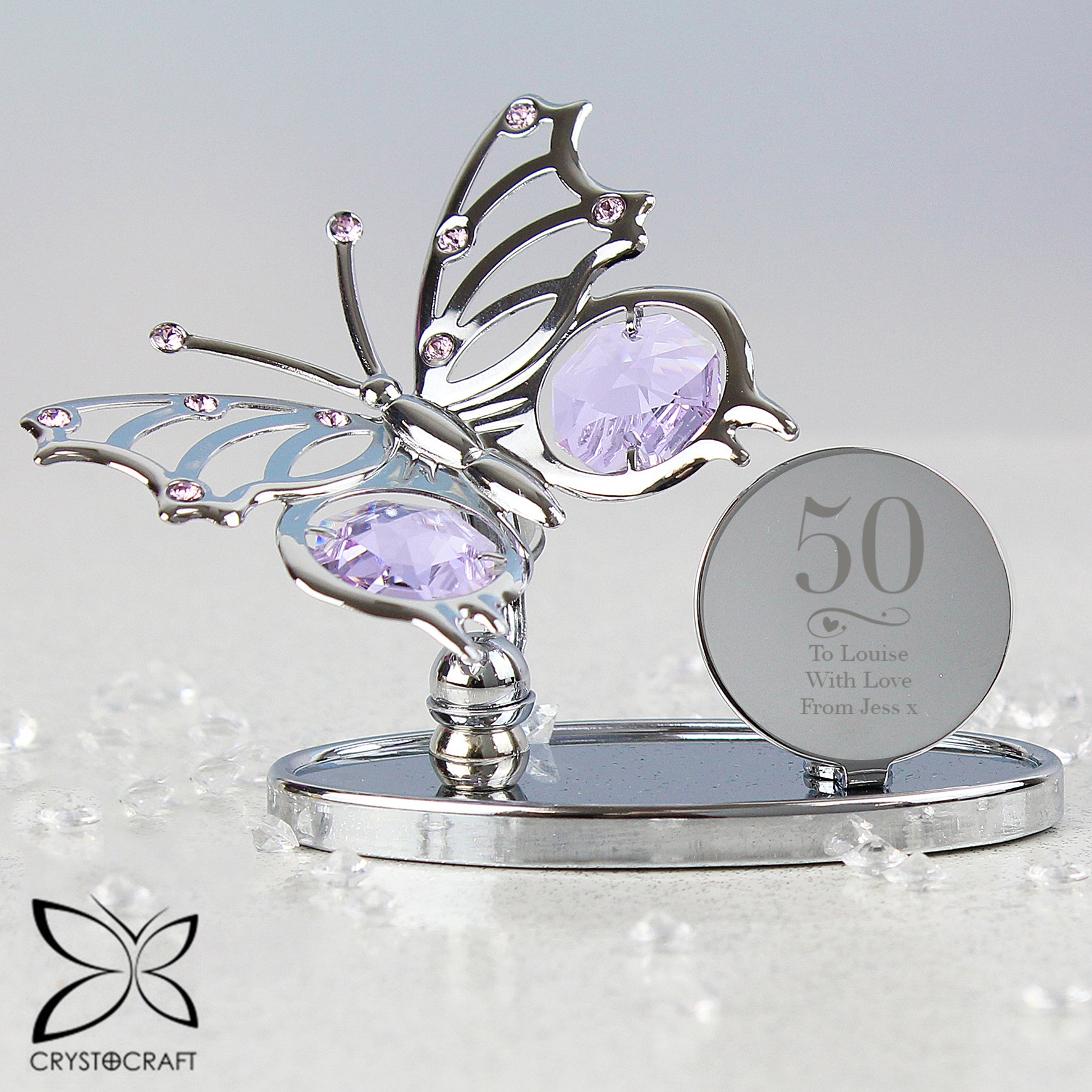 Personalised Swirls & Hearts Birthday Crystocraft Butterfly - MK&JD Gifts