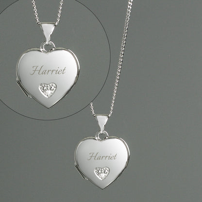 Personalised Children's Sterling Silver & Cubic Zirconia Heart Locket Necklace - MK&JD Gifts