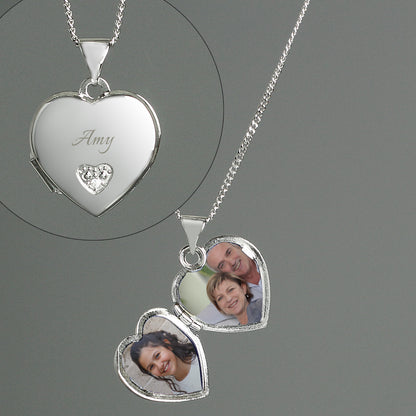 Personalised Children's Sterling Silver & Cubic Zirconia Heart Locket Necklace - MK&JD Gifts