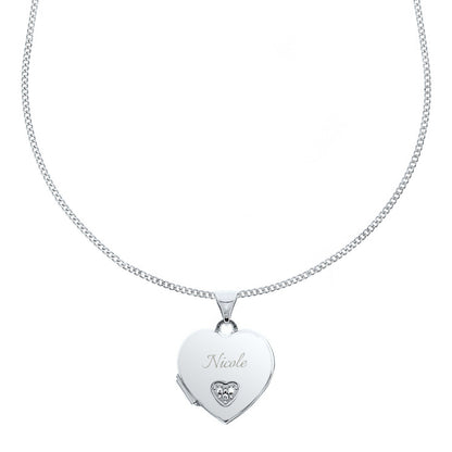 Personalised Children's Sterling Silver & Cubic Zirconia Heart Locket Necklace - MK&JD Gifts
