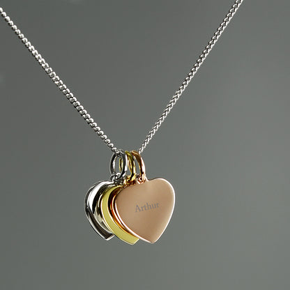 Personalised Names Gold Rose Gold and Silver 3 Hearts Necklace - MK&JD Gifts