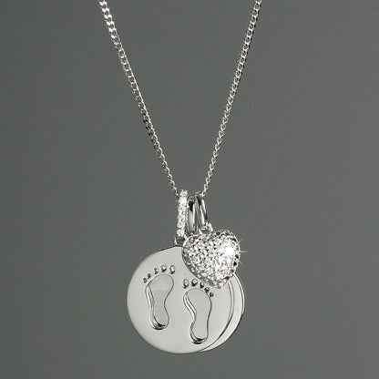 Personalised Sterling Silver Footprints and Cubic Zirconia Heart Necklace - MK&JD Gifts