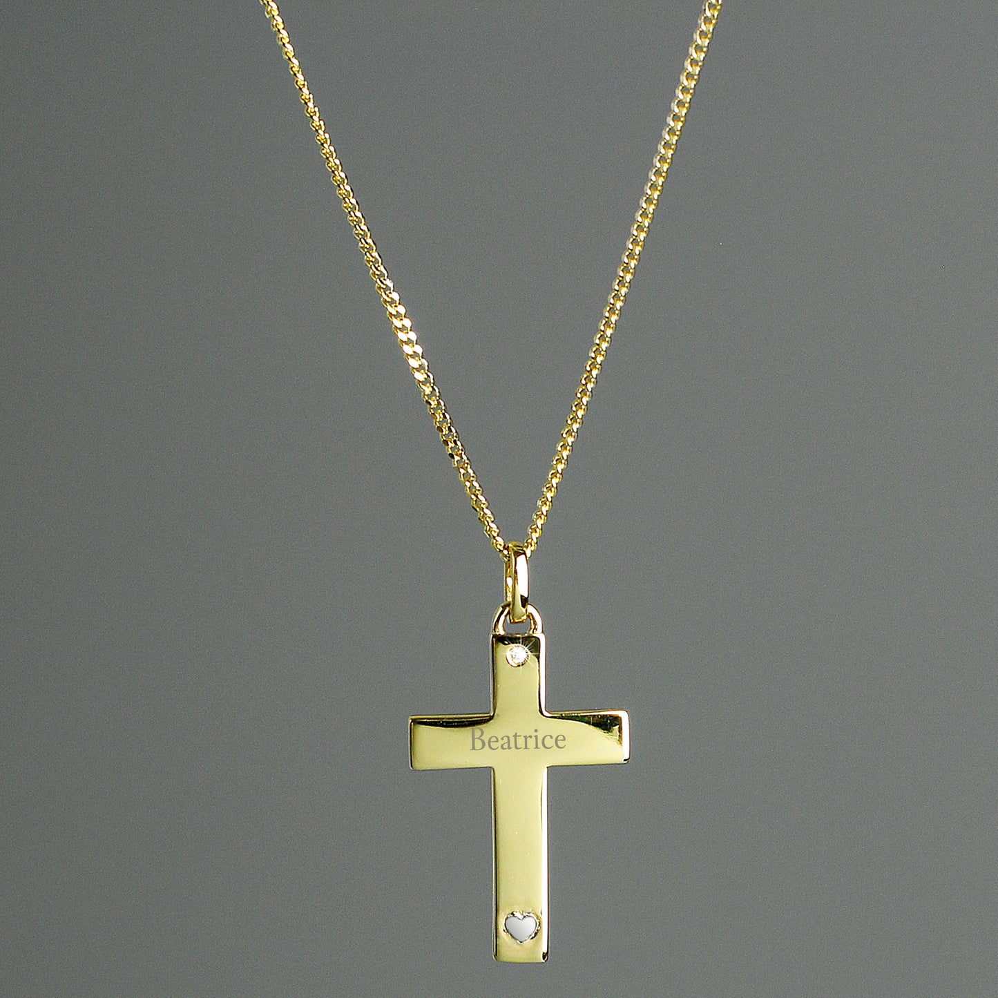 Personalised 9ct Gold Cross with Sterling Silver Heart & CZ Necklace