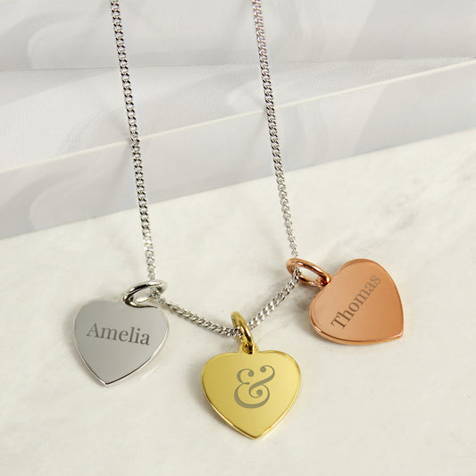 Personalised Couples Gold Rose Gold and Silver 3 Hearts Necklace