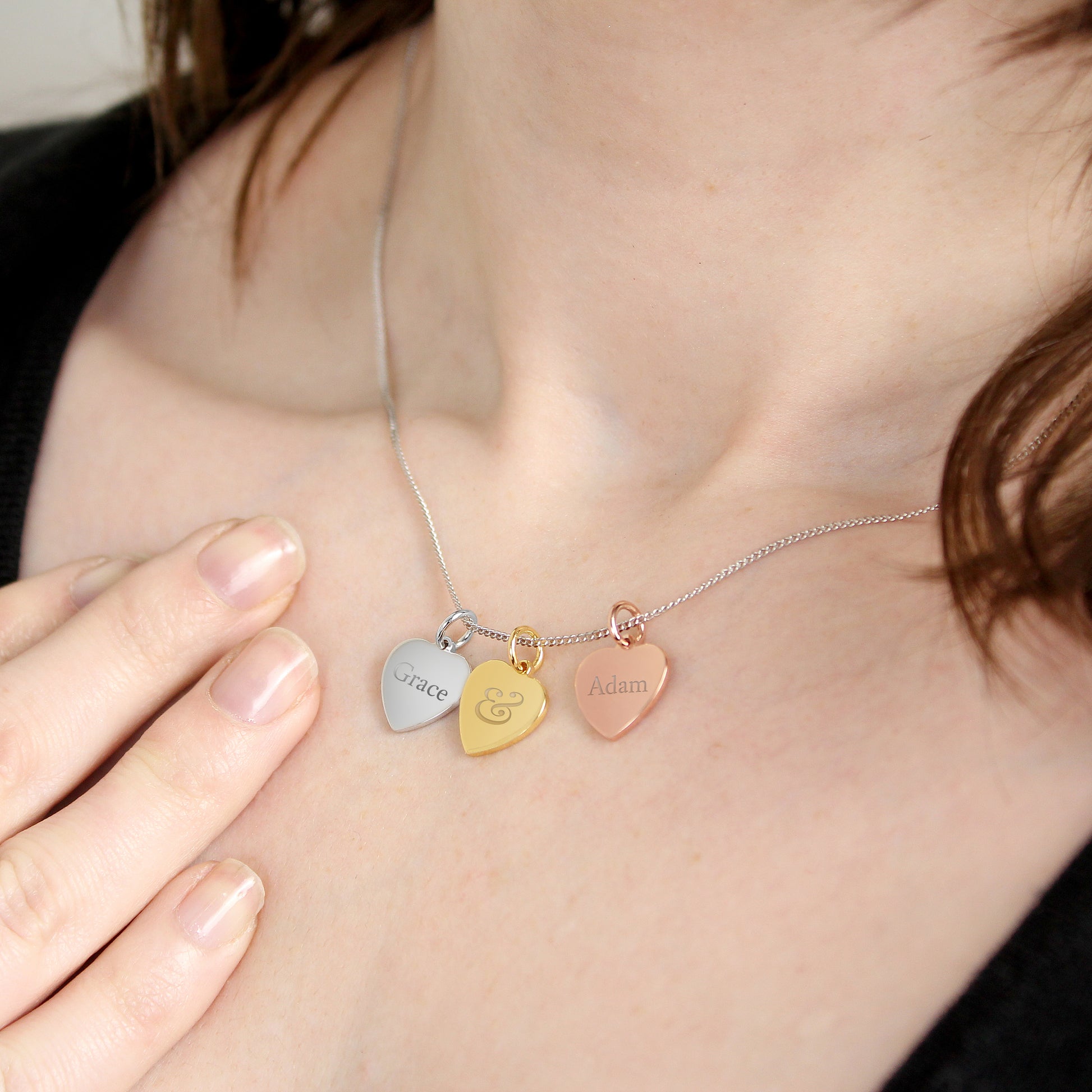 Personalised Couples Gold Rose Gold and Silver 3 Hearts Necklace - MK&JD Gifts
