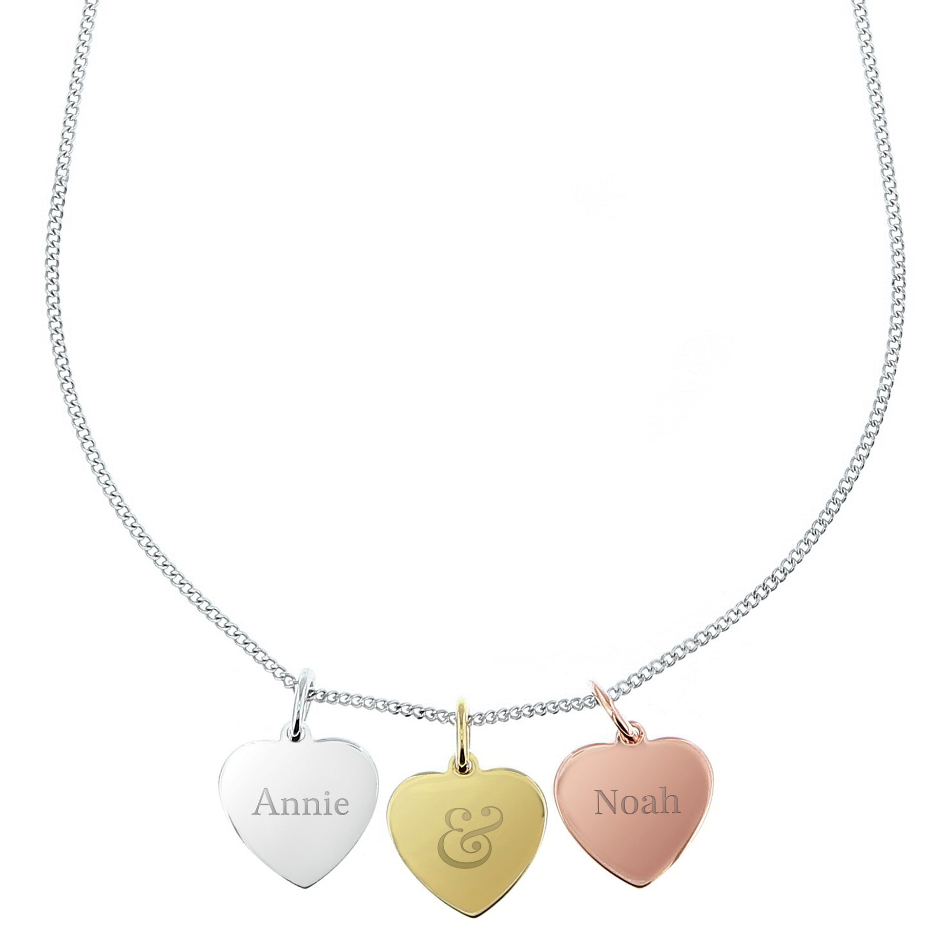 Personalised Couples Gold Rose Gold and Silver 3 Hearts Necklace - MK&JD Gifts
