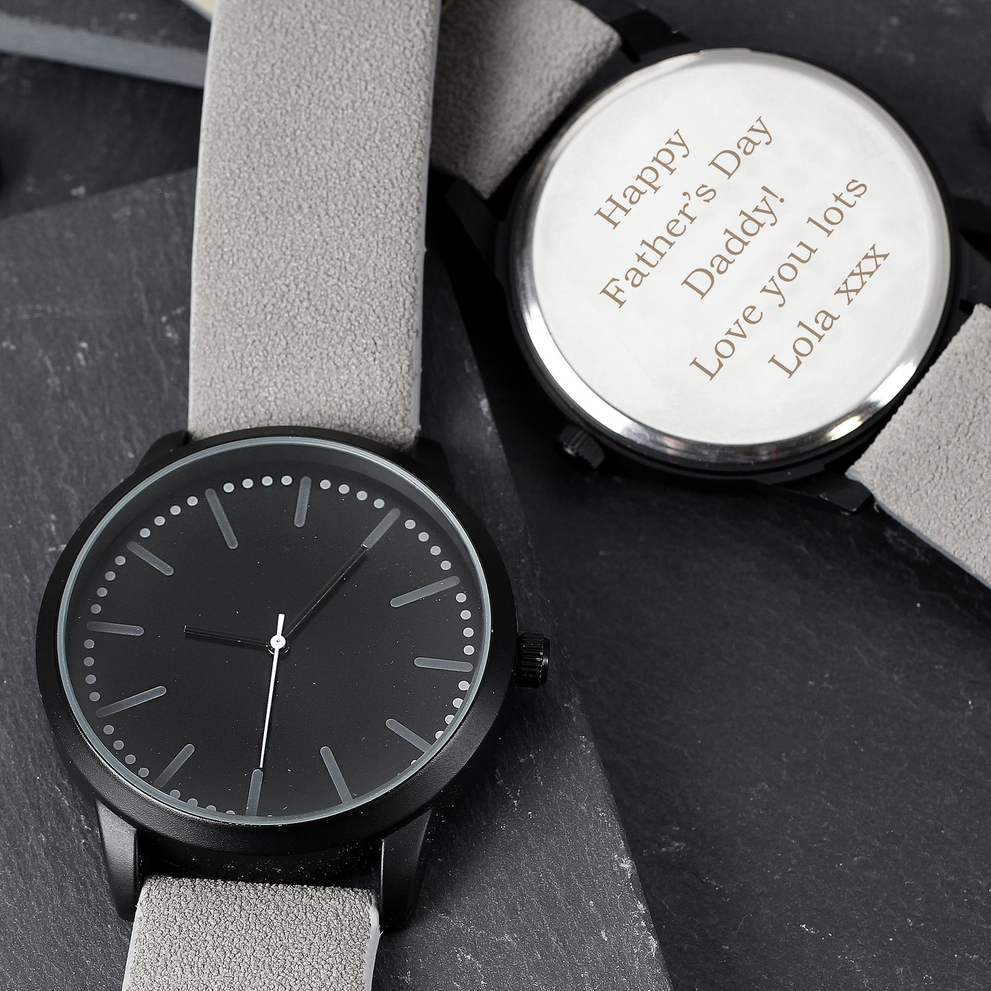 Personalised Mens Matte Black Watch with Grey Strap and Presentation Box - MK&JD Gifts