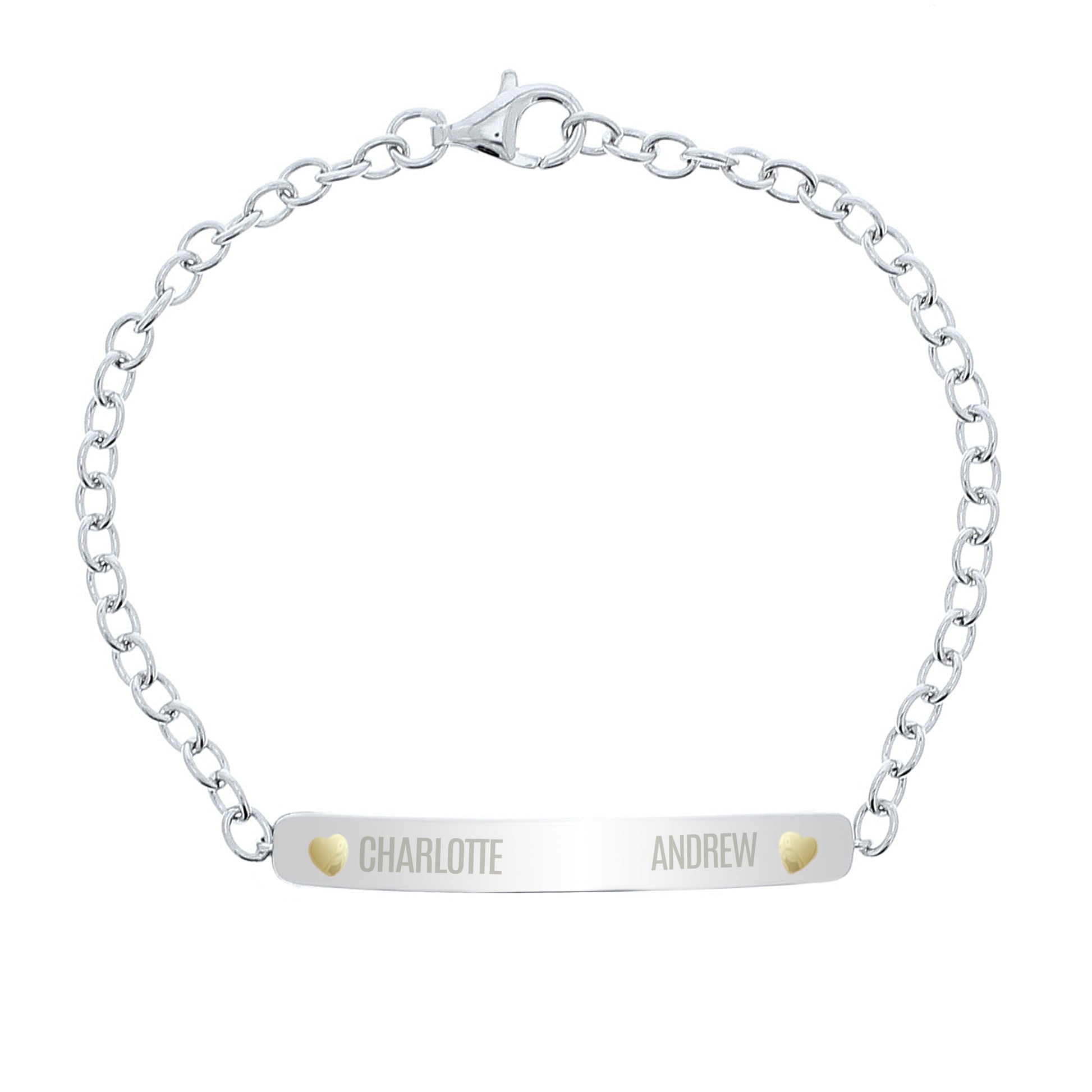 Personalised Two Names Sterling Silver and 9ct Gold Bar Bracelet - MK&JD Gifts
