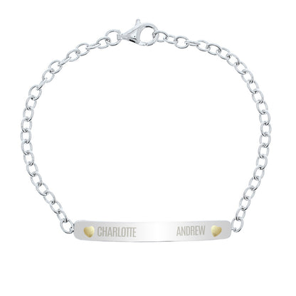 Personalised Two Names Sterling Silver and 9ct Gold Bar Bracelet - MK&JD Gifts