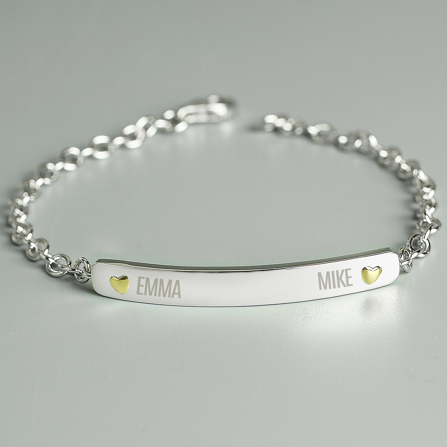 Personalised Two Names Sterling Silver and 9ct Gold Bar Bracelet - MK&JD Gifts