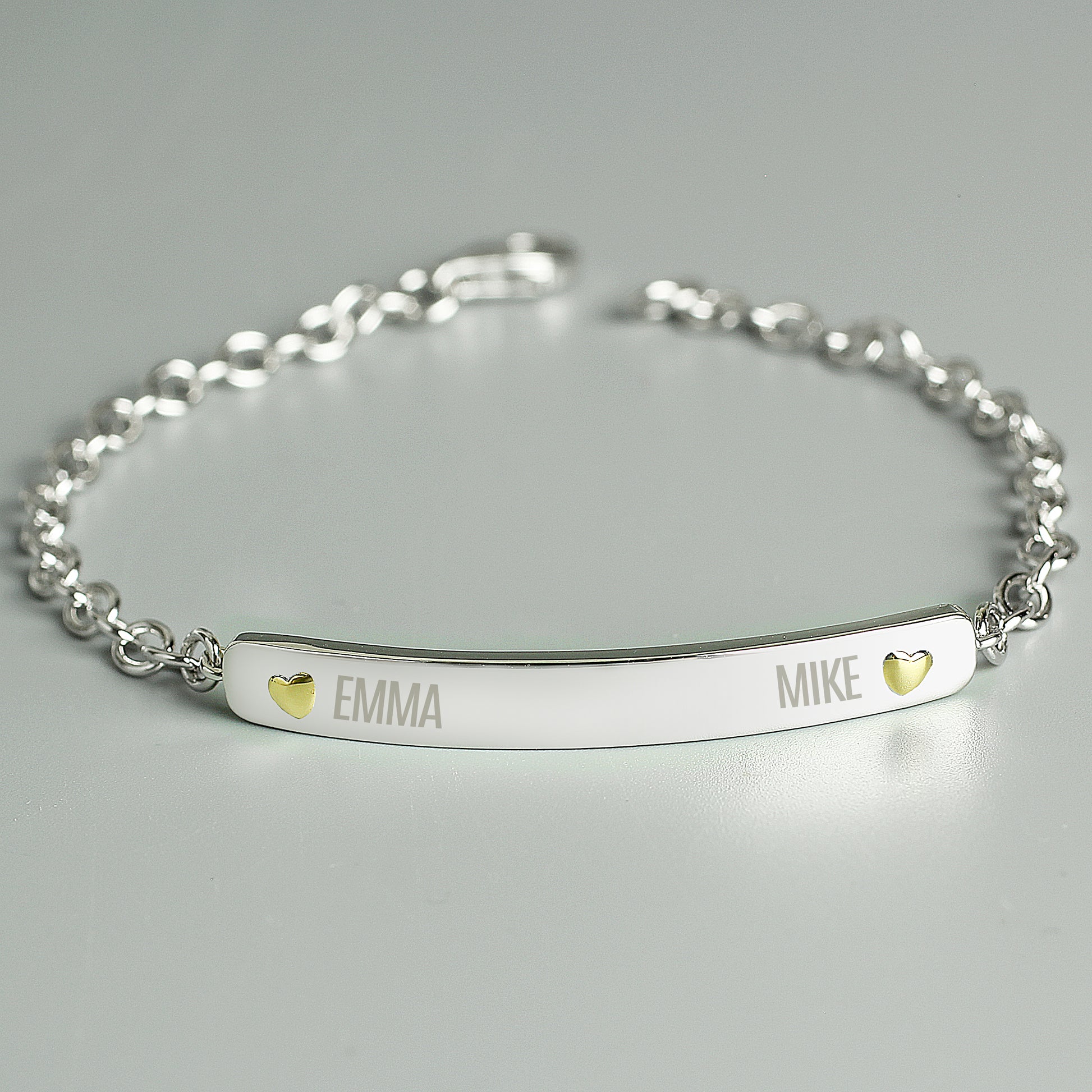 Personalised Two Names Sterling Silver and 9ct Gold Bar Bracelet - MK&JD Gifts