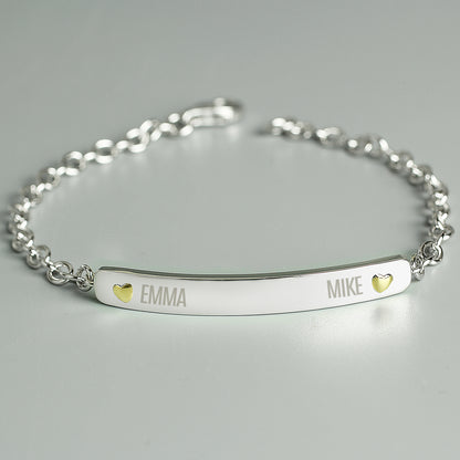 Personalised Two Names Sterling Silver and 9ct Gold Bar Bracelet - MK&JD Gifts