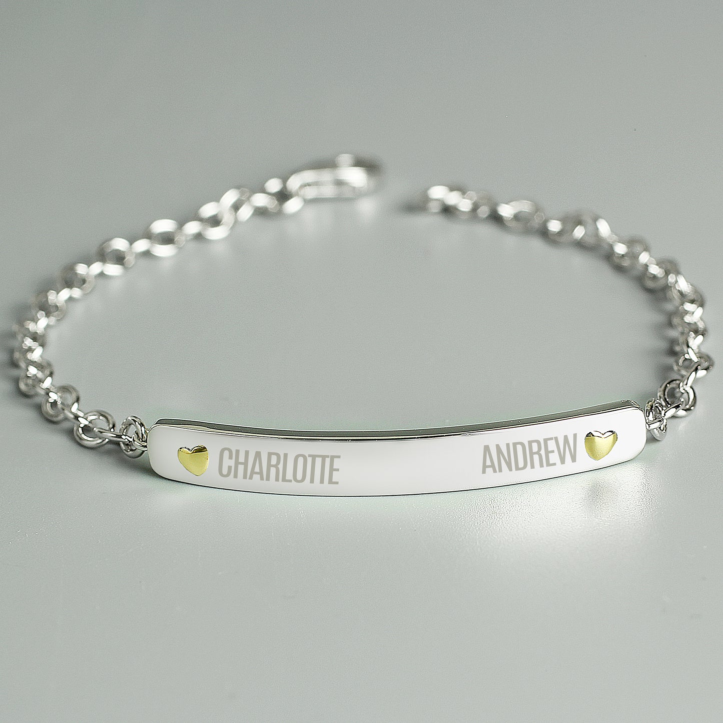 Personalised Two Names Sterling Silver and 9ct Gold Bar Bracelet - MK&JD Gifts