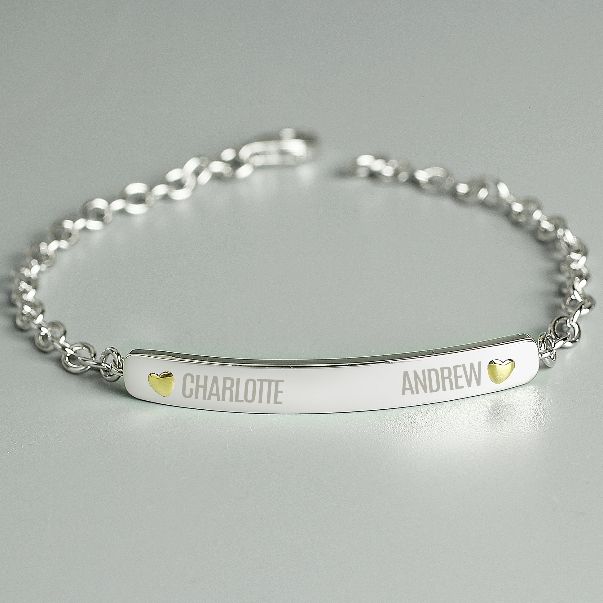 Personalised Two Names Sterling Silver and 9ct Gold Bar Bracelet - MK&JD Gifts
