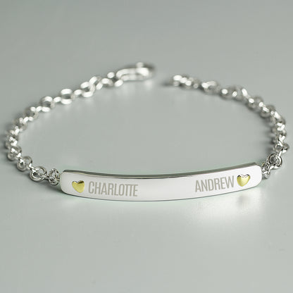 Personalised Two Names Sterling Silver and 9ct Gold Bar Bracelet - MK&JD Gifts