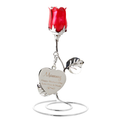 Personalised Swirls & Hearts Red Rose Bud Ornament - MK&JD Gifts