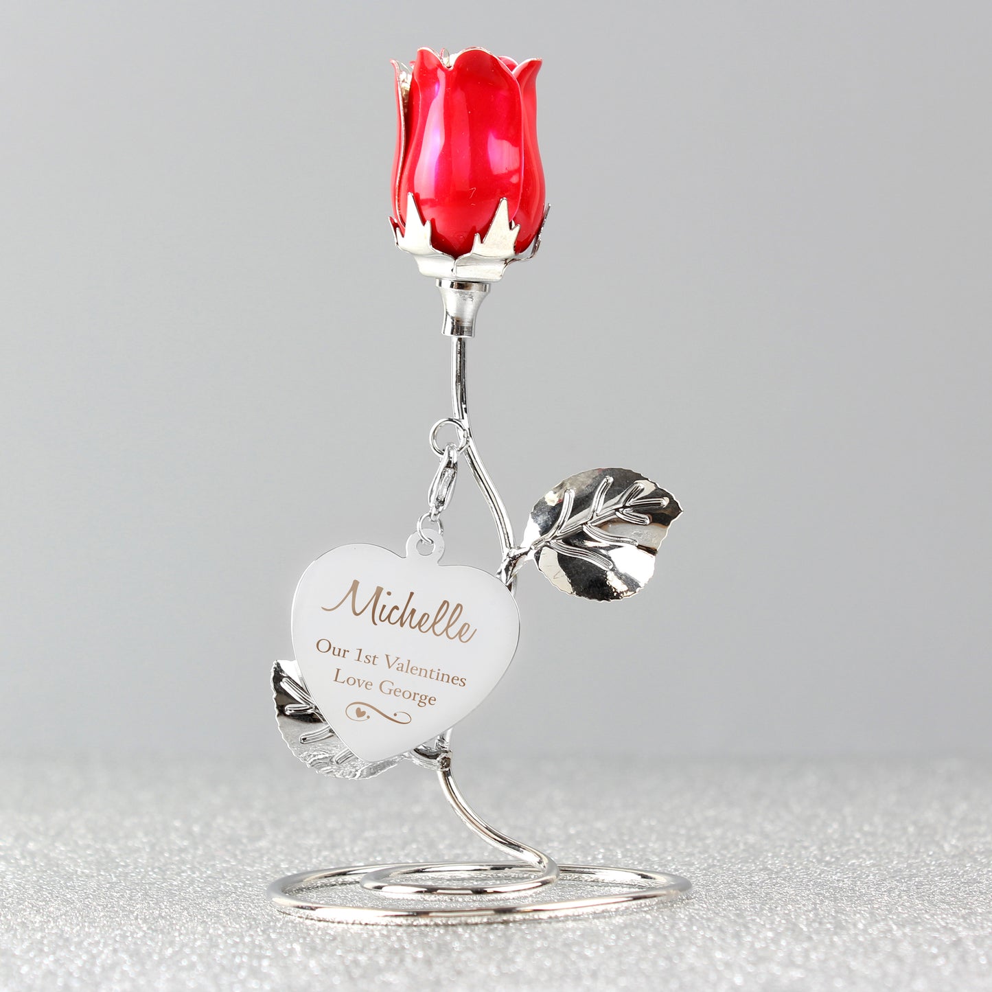 Personalised Swirls & Hearts Red Rose Bud Ornament - MK&JD Gifts