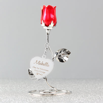 Personalised Swirls & Hearts Red Rose Bud Ornament - MK&JD Gifts