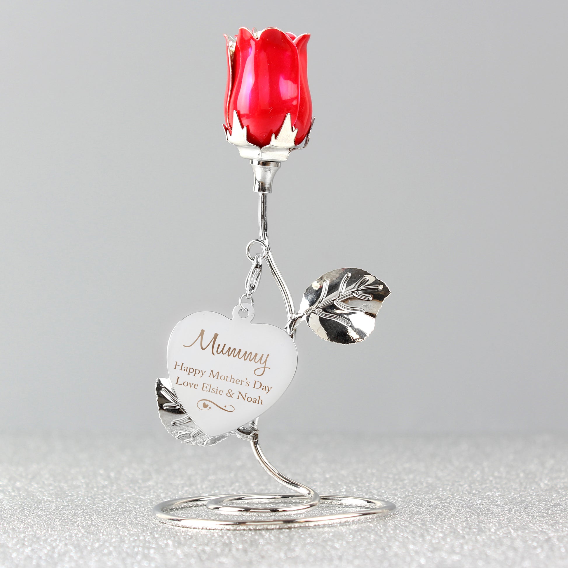 Personalised Swirls & Hearts Red Rose Bud Ornament - MK&JD Gifts