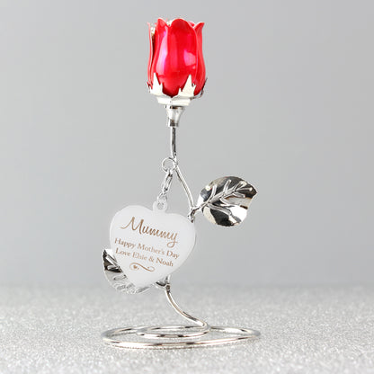 Personalised Swirls & Hearts Red Rose Bud Ornament - MK&JD Gifts