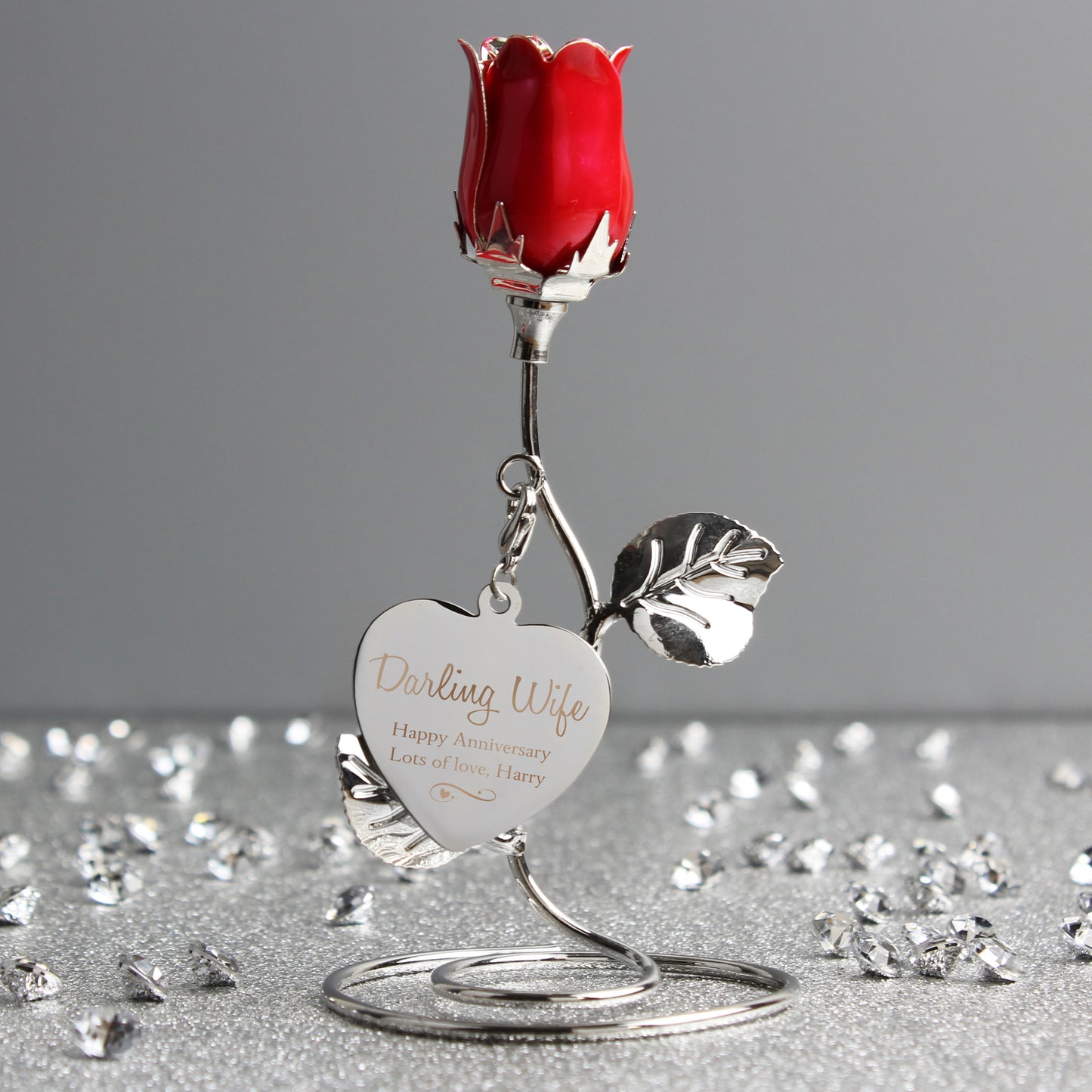 Personalised Swirls & Hearts Red Rose Bud Ornament - MK&JD Gifts